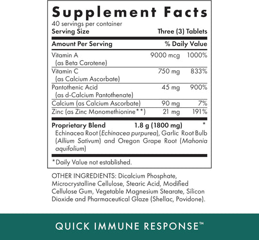 Michael'S Health Naturopathic Programs Quick Immune Response - 120 Vegetarian Tablets - Immune System Support - With Vitamin A, Vitamin C & Zinc - 40 Servings