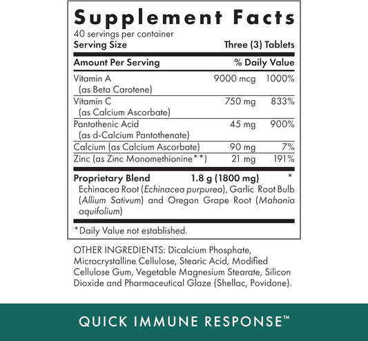 MICHAEL'S Health Naturopathic Programs Quick Immune Response - 120 Vegetarian Tablets - Immune System Support - with Vitamin A, Vitamin C & Zinc - 40 Servings