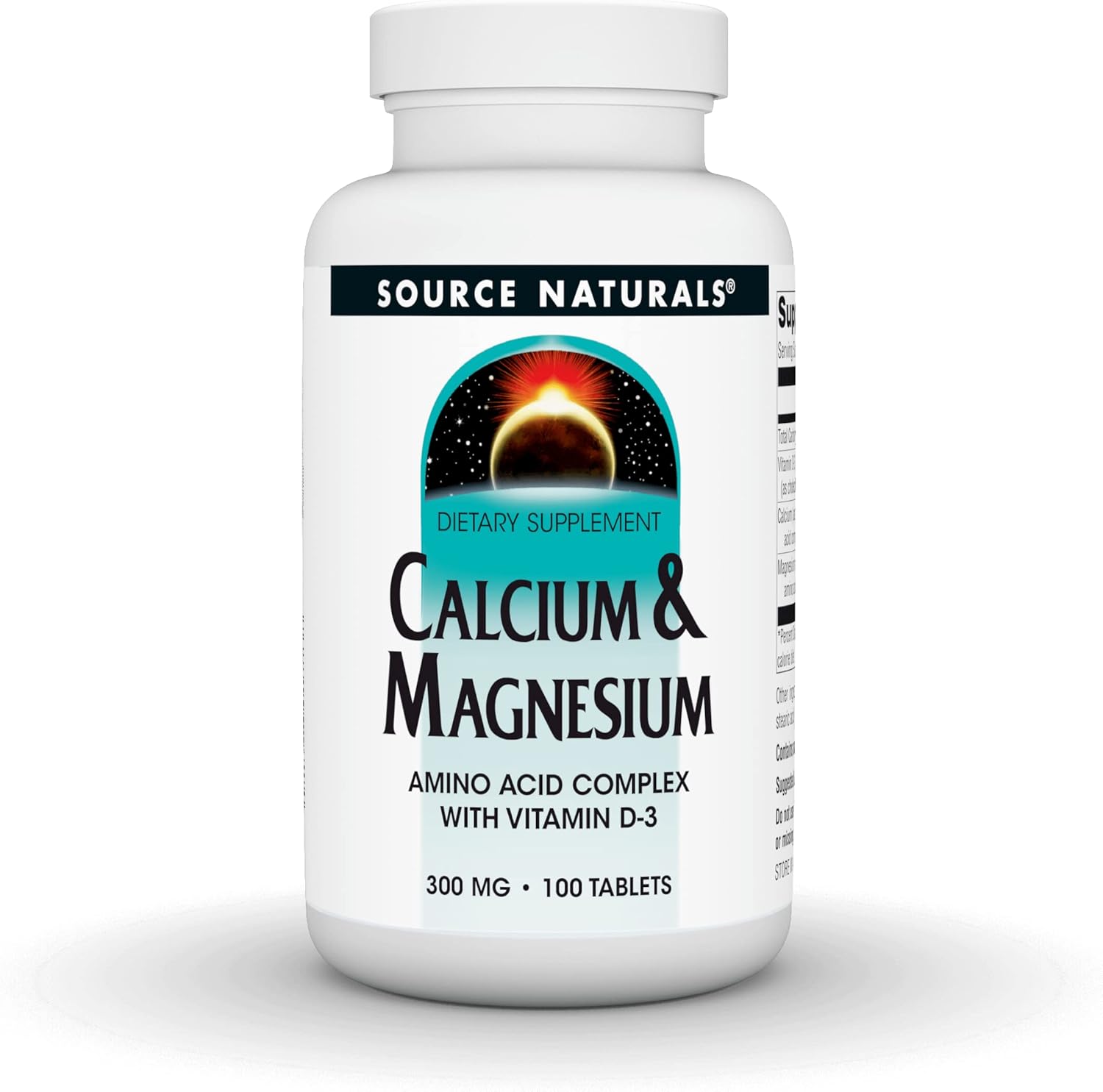Source Naturals Calcium & Magnesium, Amino Acid Chelate With Vitamin D-3, 300 Mg - 100 Tablets