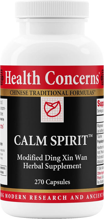 Health Concerns Calm Spirit - Stress Relief Supplement For Men & Women - Herbal Calming Support - Eases Tension & Nervousness - Magnesium, Hawthorn, Chinese Peony & Taurine - 90 Capsules