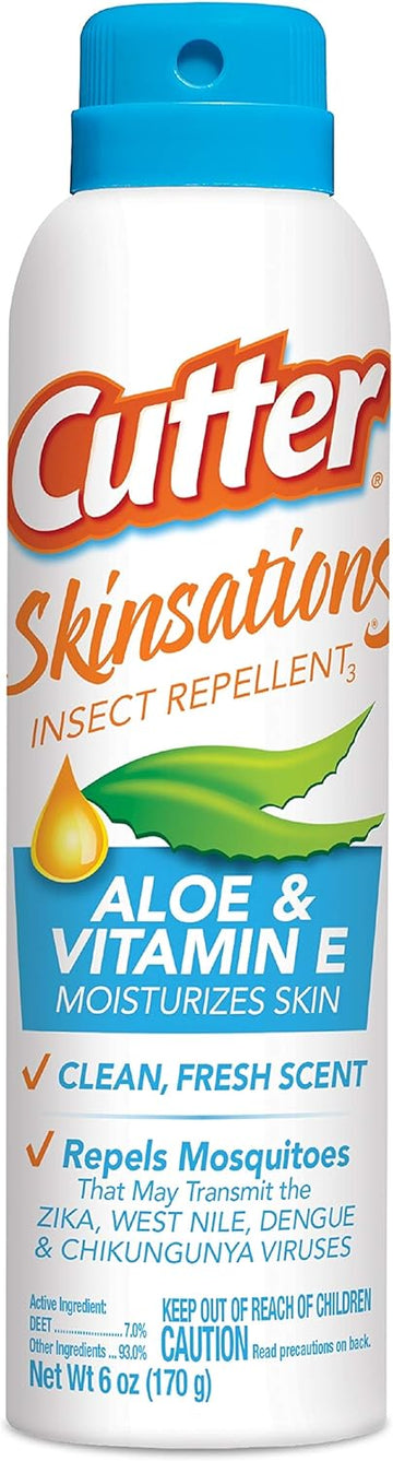 Cutter Skinsations Insect Repellent (6 Pack), Repels Mosquitos, Ticks, Gnats, Fleas, 7% Deet, 6 Fl Ounce (Aerosol Spray)