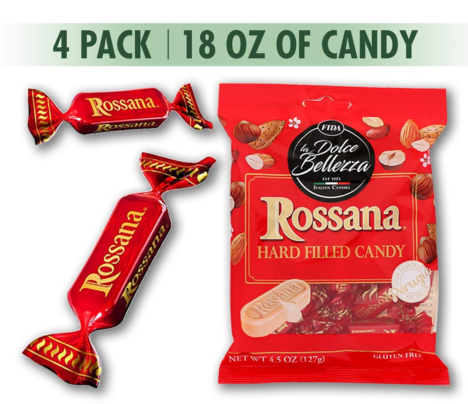 Fida - Rossana Hard Filled Candy - 18 oz, 4.5 Ounce Bag (Pack of 4)