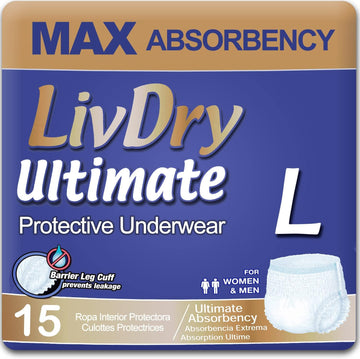 Livdry Large Ultimate Adult Pull Ups For Women And Men, Incontinence Underwear, High Absorbency, L, 15-Pack