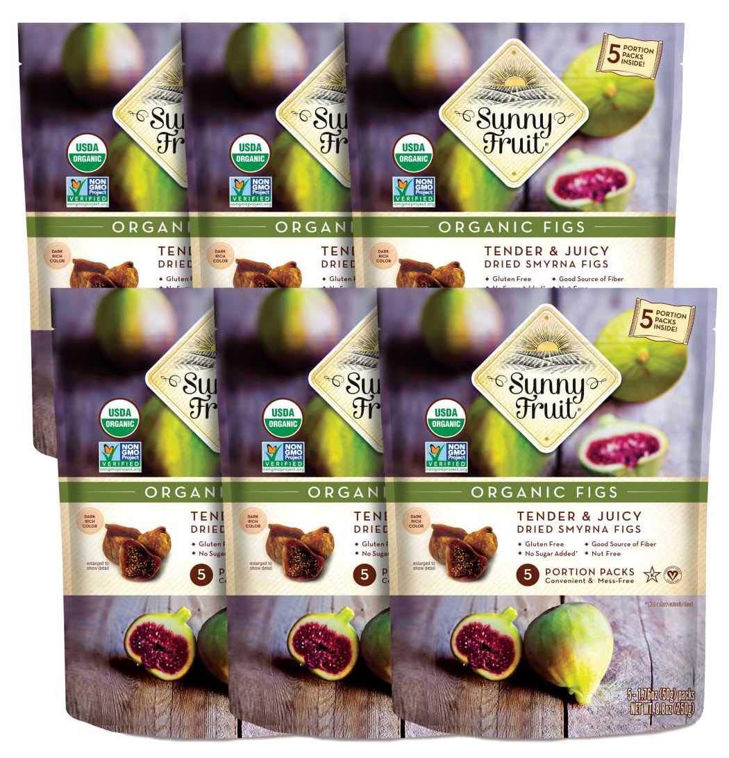 Sunny Fruit Soft Organic Turkish Dried Figs - 6 Bags (30 Individual Portion Packs) | Healthy, Convenient Snack Packs | Organic, Non-Gmo, Vegan, Halal, Kosher, No Preservatives, No Sugar Added