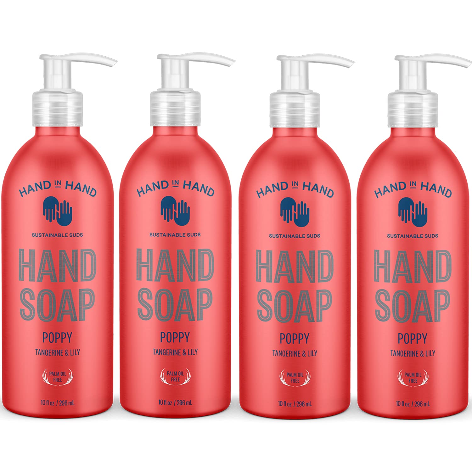 Hand In Hand Nourishing Liquid Hand Soap, 10 Fl Oz, Tangerine & Lily, Poppy Scent, 4 Pack