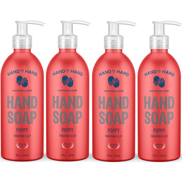 Hand In Hand Nourishing Liquid Hand Soap, 10 Fl Oz, Tangerine & Lily, Poppy Scent, 4 Pack