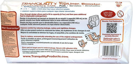 Tranquility Topliner Disposable Booster Pads, Mini (10.5" X 2.75") Flow-Through Design With Adhesive Strip For Max Absorption, Adult Unisex 100Ct Case