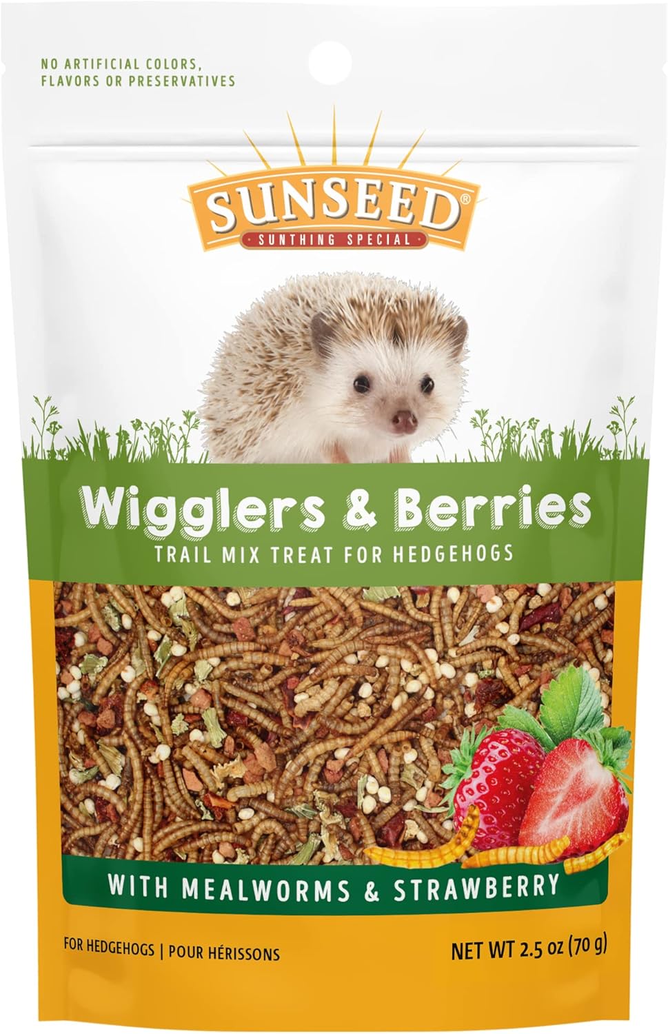 Sunseed Vita Prima Wigglers & Berries Hedgehog Treat - Mealworms For Hedgehogs - Small Animal Trail Mix Snack