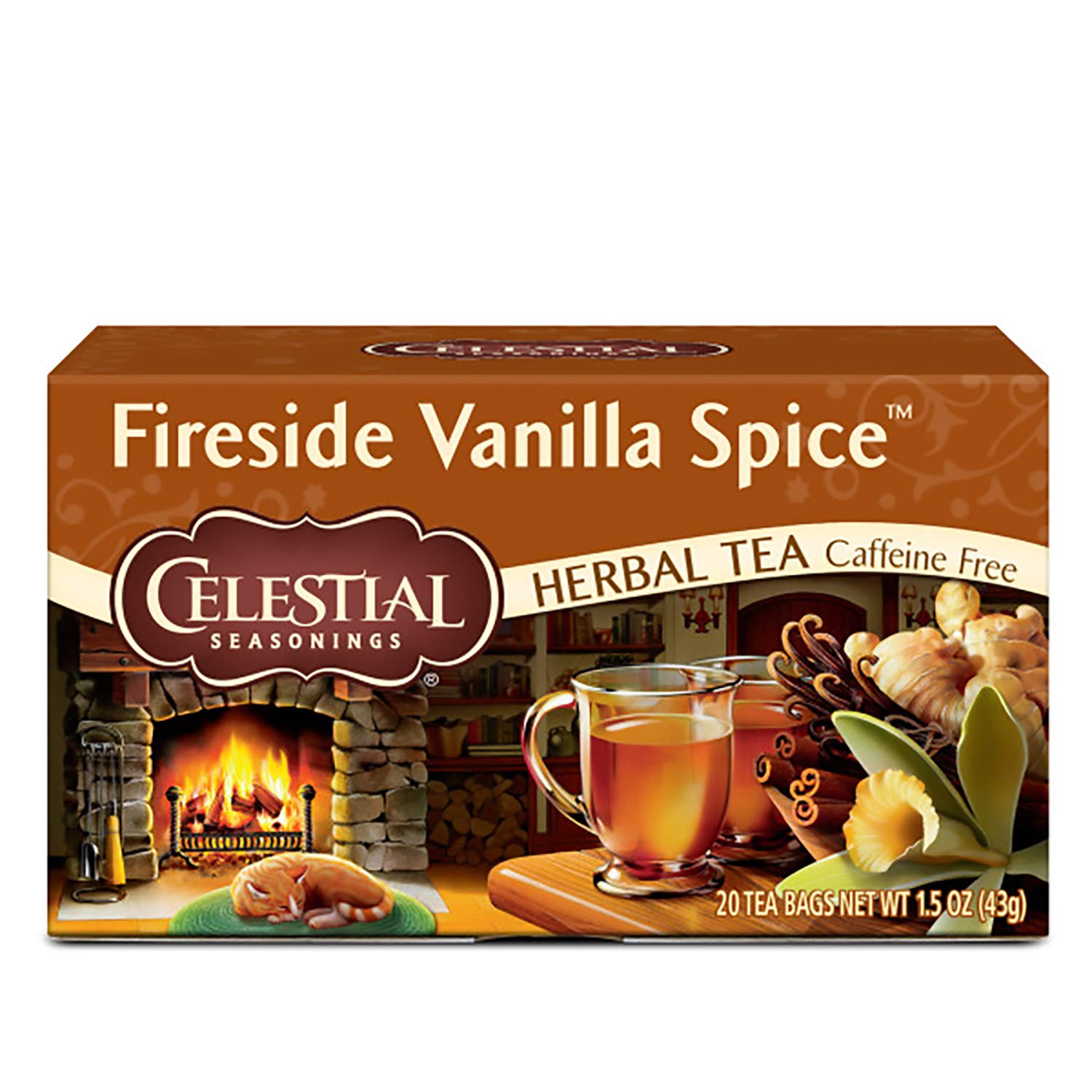 Celestial Seasonings Herbal Tea, Fireside Vanilla Spice, Caffeine Free, 20 Tea Bags (Pack Of 6)