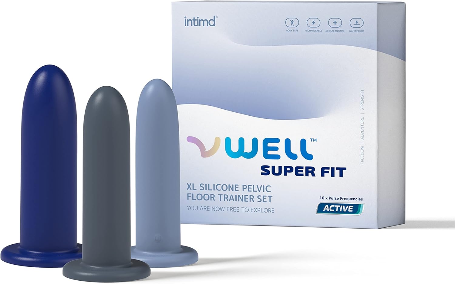 Vwell Super Fit Extra Large Xl Silicone Pelvic Floor Dilator Exerciser Trainer Set With Active Technology (3 Kit System)