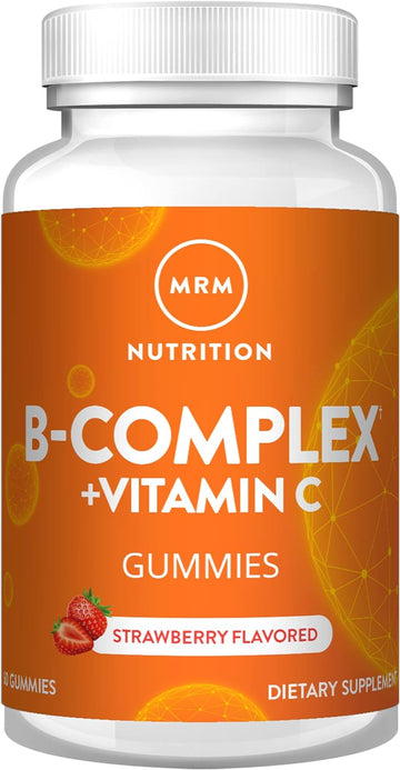 MRM Nutrition B-Complex + Vitamin C Gummies | Fast Acting - Energy Metabolism Support* | Natural Strawberry Flavored | Gelatin Free | Non-GMO | Vegan + Gluten Free | 60 Servings