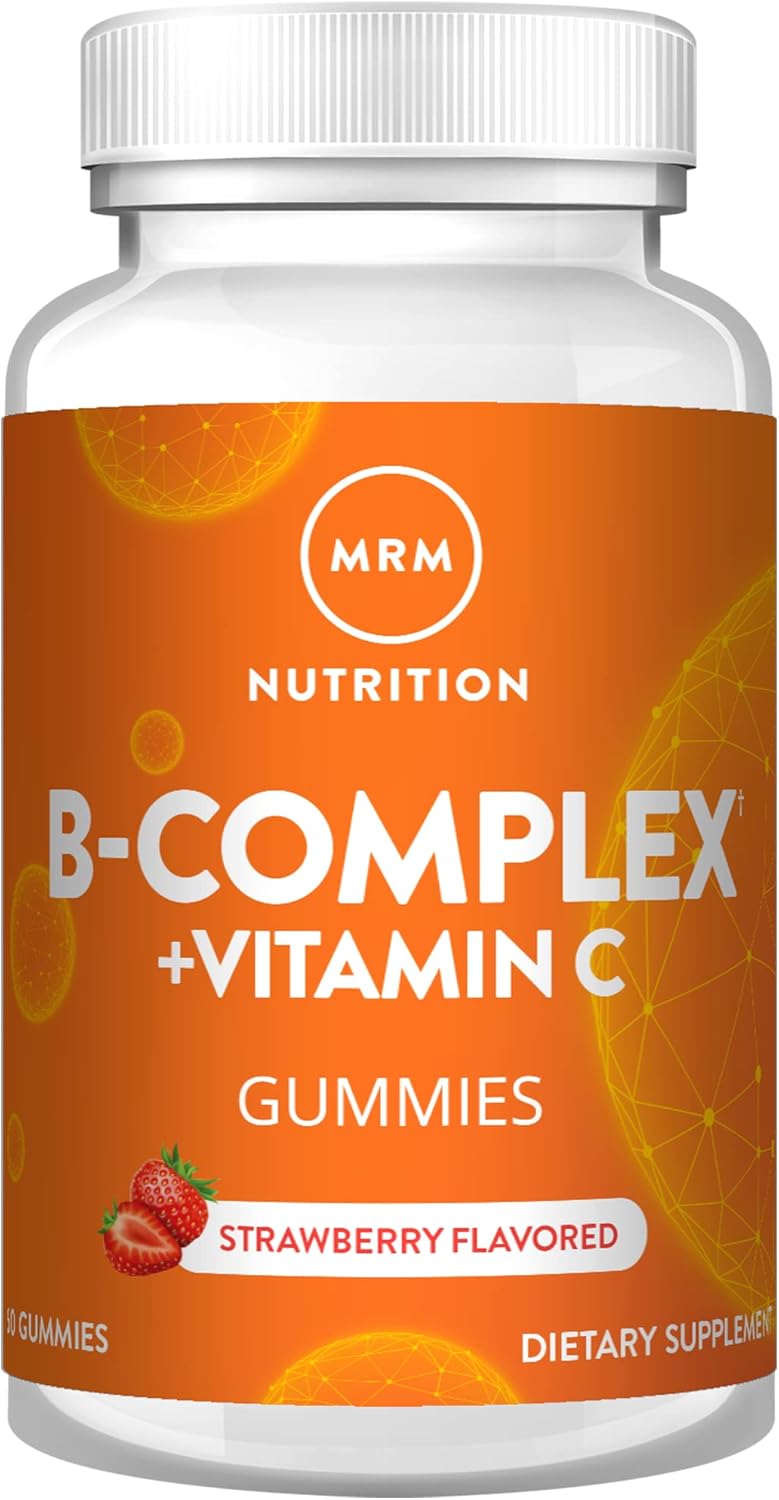 Mrm Nutrition B-Complex + Vitamin C Gummies | Fast Acting - Energy Metabolism Support* | Natural Strawberry Flavored | Gelatin Free | Non-Gmo | Vegan + Gluten Free | 60 Servings