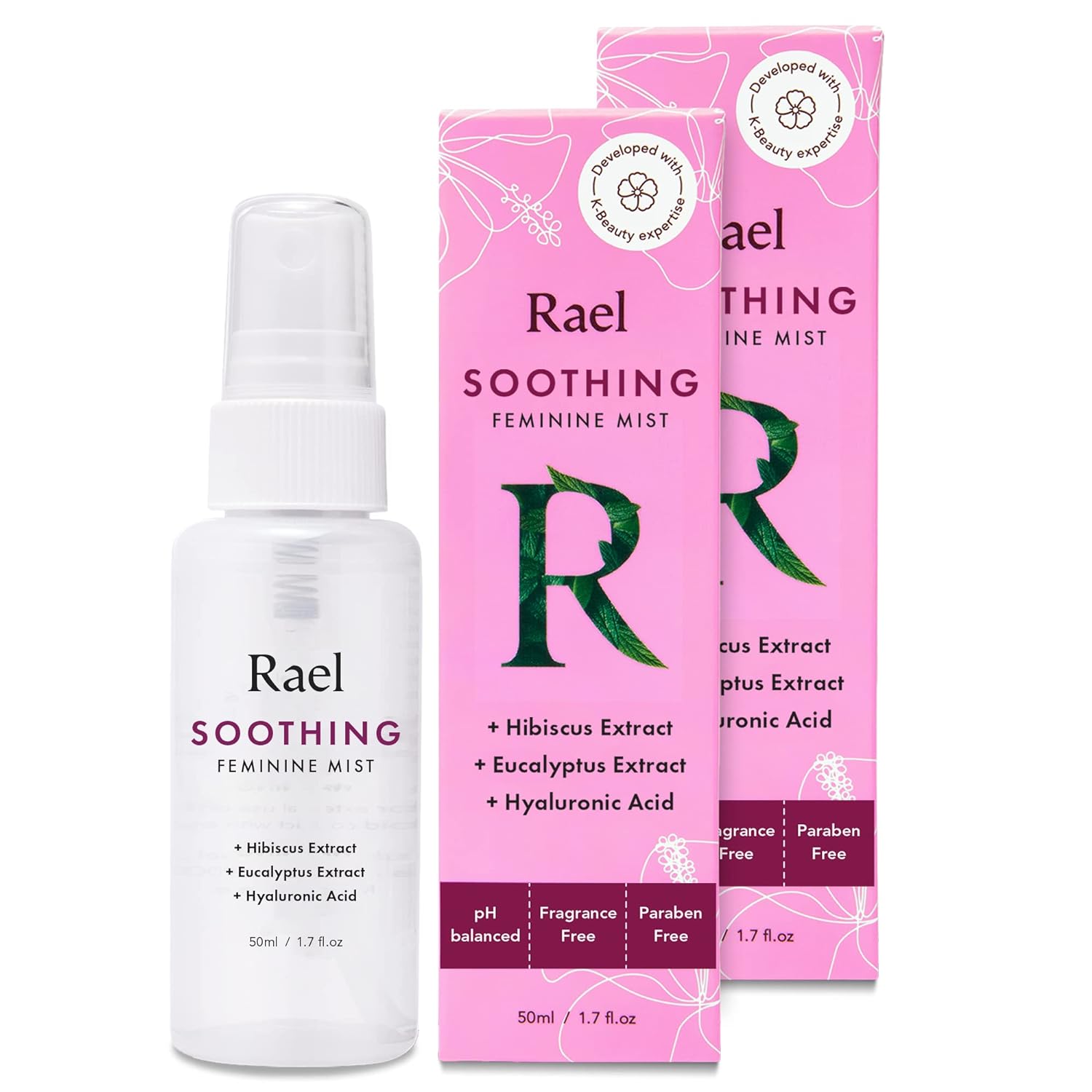 Rael Feminine Spray, Soothing Mist - pH Balance, Intimate Spray for Women, Unscented, On The Go, Clean Ingredients, Irritation & Odor Care (1.7 Fl Oz, Pack of 2)
