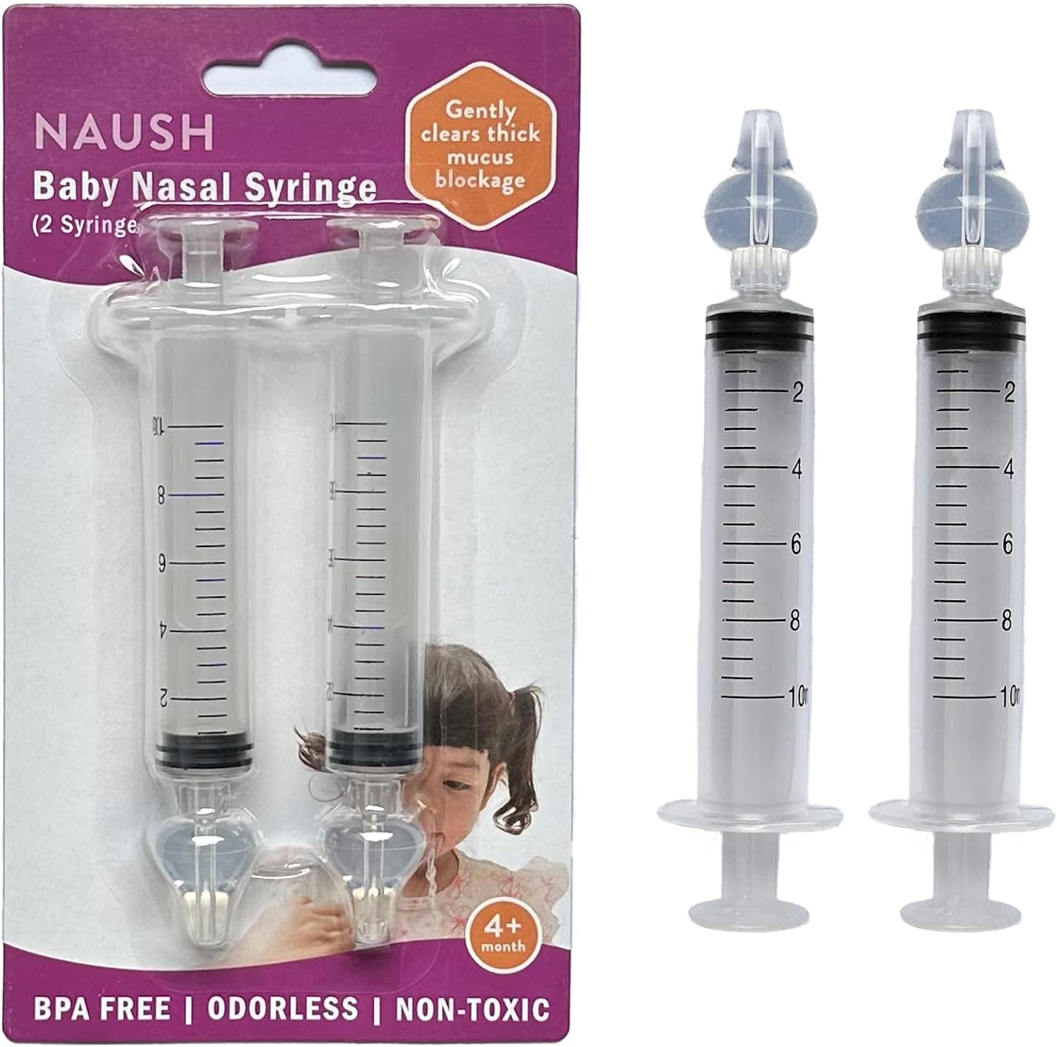 Nasal Aspirator for Baby | Baby Nasal Syringe Irrigator | Disposable Infant Nose Cleaner | Professional Portable Rinsing Nasay Spray - BPA Free Silicon Tips by NAUSH (2 Syringes)