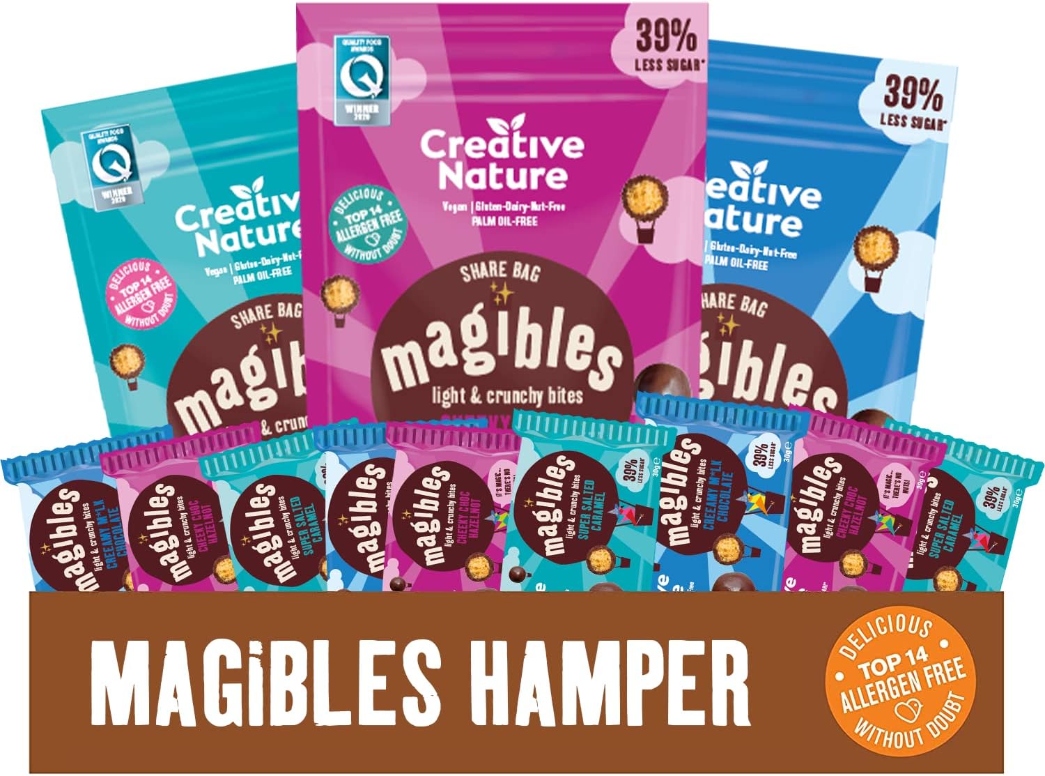 Vegan Gift Hamper | Creative Nature Gluten Free, Vegan Chocolate Magibles | Assorted Nut Free Chocolate Bags | Top 14 Allergen Free | Christmas Chocolate Gift | Christmas Sweets Hamper | 12 Items