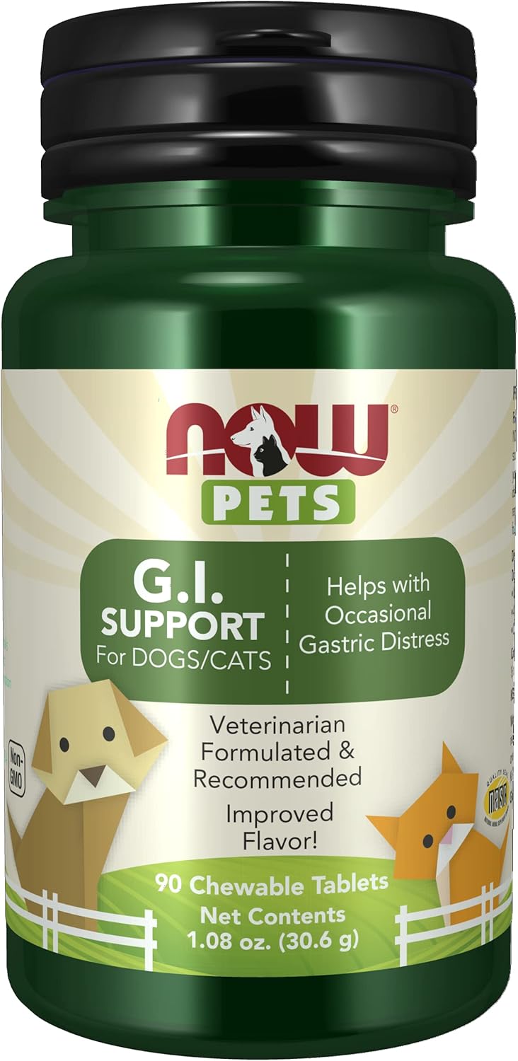 Now Foods Pet Health, G.I. Support Supplement, Formulated For Cats & Dogs, Nasc Certified, 90 Chewable Tablets