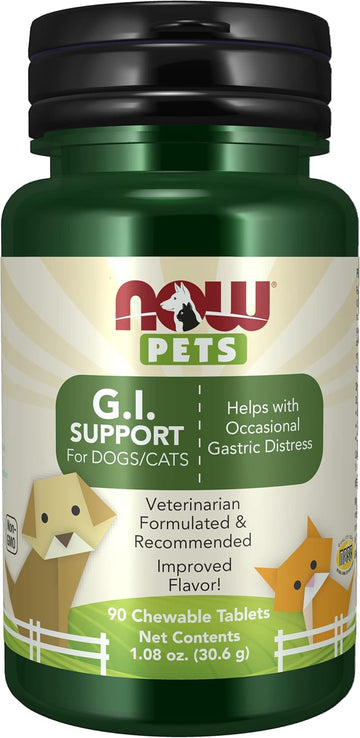 Now Foods Pet Health, G.I. Support Supplement, Formulated For Cats & Dogs, Nasc Certified, 90 Chewable Tablets
