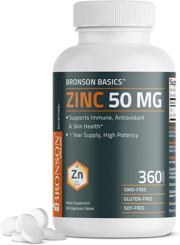 Bronson Zinc 50 Mg High Potency One Year Supply Supports Immune, Antioxidant & Skin Health - Non-Gmo