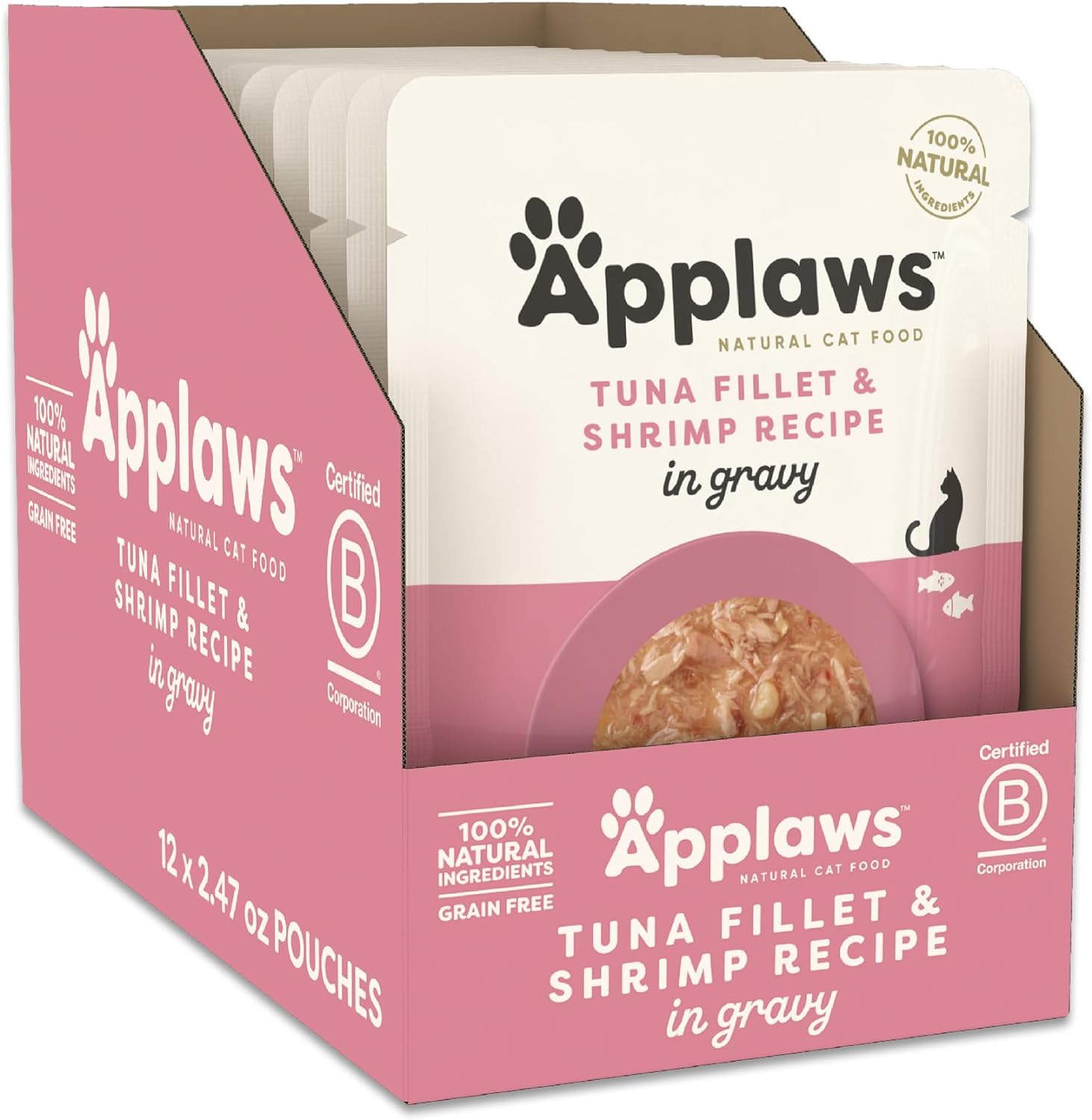Applaws Natural Wet Cat Food In Gravy, Limited Ingredient Wet Cat Food Pouches, No Additives, Made With Natural Ingredients, Tuna Fillet In Gravy (12 X 2.47Oz Pouches)