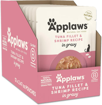 Applaws Natural Wet Cat Food In Gravy, Limited Ingredient Wet Cat Food Pouches, No Additives, Made With Natural Ingredients, Tuna Fillet In Gravy (12 X 2.47Oz Pouches)