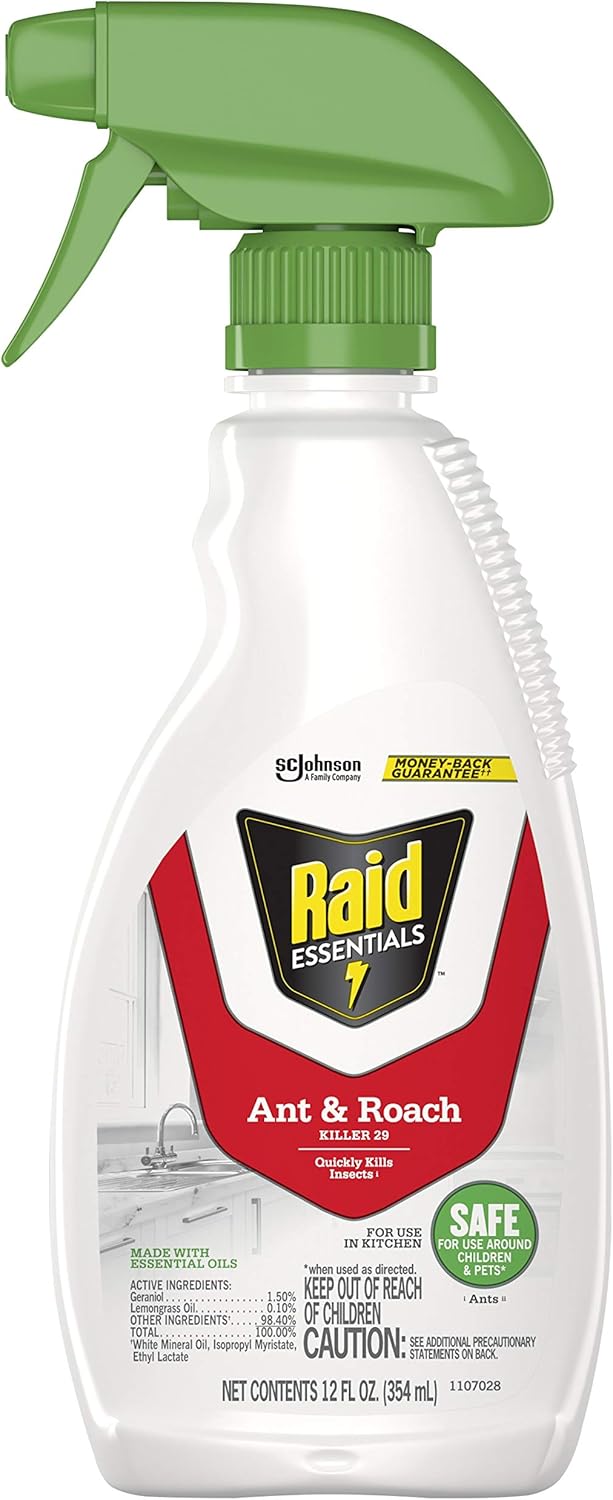 Raid Essentials Ant & Roach Killer Spray Bottle, Child & Pet Safe, Kills Insects Quickly, For Indoor Use, 12 Oz