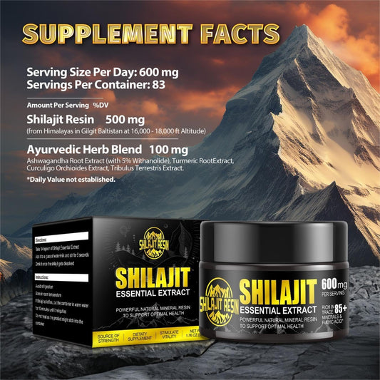 Organic Himalayan Shilajit Resin, 600Mg Gold Grade Maximum Potency Natural Organic Shilajit Resin For Men & Women With 85+ Trace Minerals & Fulvic Acid For Focus & Energy, Immunity - 1.7 Ounce