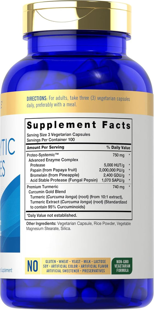 Carlyle Proteolytic Enzymes | 300 Capsules | Systemic Broad Spectrum Supplement | Vegetarian, Non-Gmo & Gluten Free Formula