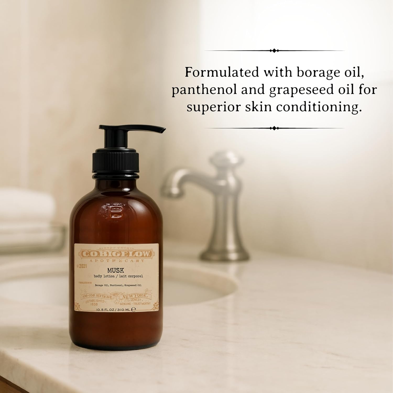 C.O. Bigelow Iconic Collection Musk Body Lotion, With Borage Oil, Panthenol, Grapeseed Oil, And Shea Butter, 10.5 Fl Oz : Beauty & Personal Care