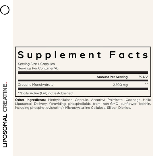 Codeage Liposomal Creatine Monohydrate Supplement, Pure Creatine 2500Mg - 3 Months Supply, Micronized, Creatinine Muscles Sports Nutrition And Athletes, Non-Gmo - 360 Capsules