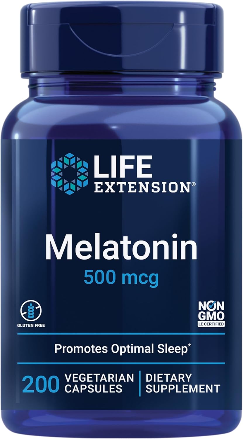 Life Extension Melatonin, 500 Mcg – Gently Promotes Sleep, Low Dose, Value Size – Non-Gmo, Gluten-Free, Vegetarian – 200 Capsules