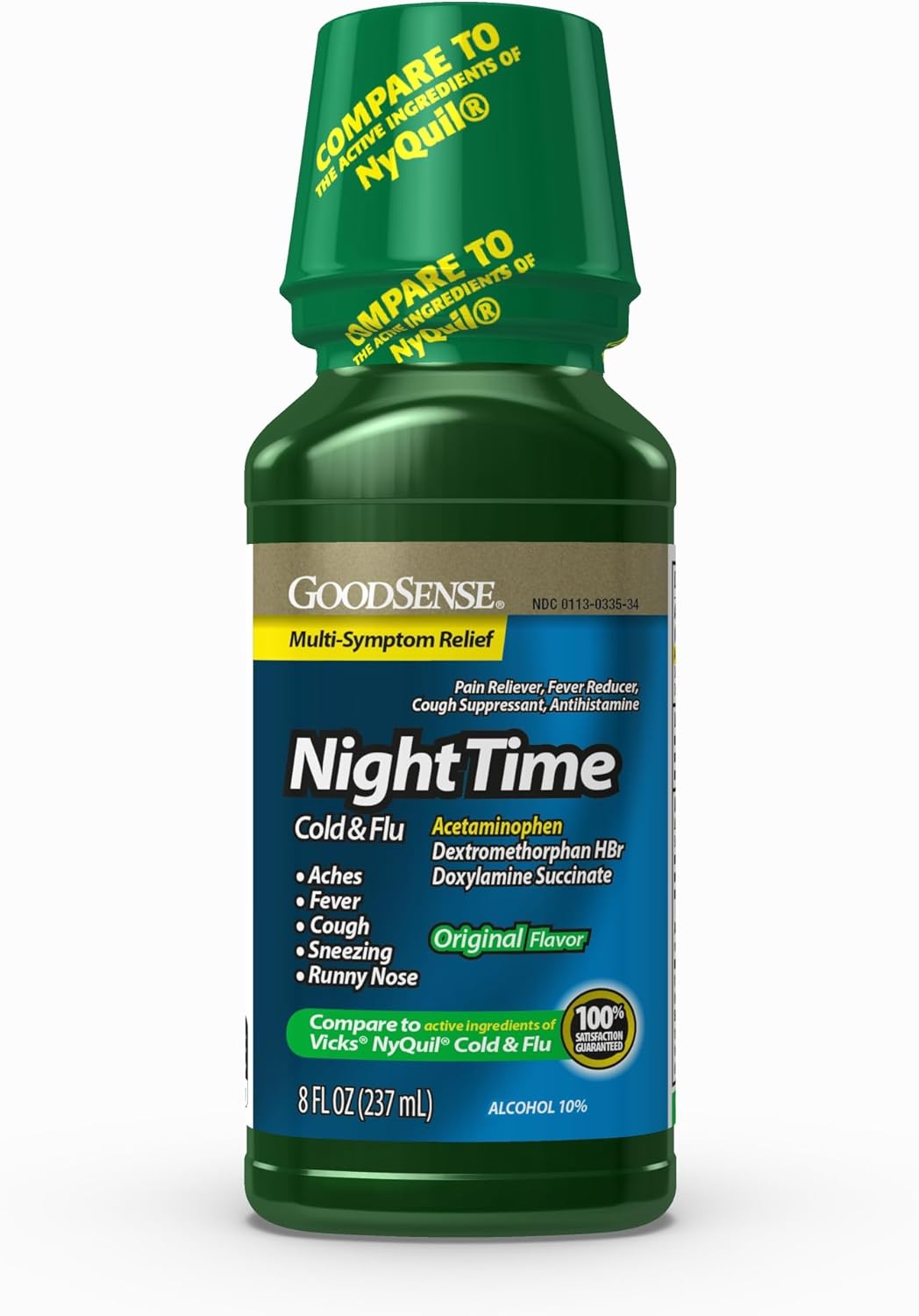 Goodsense Nighttime Cold & Flu Relief, Pain Reliever, Fever Reducer, Cough Suppressant & Antihistamine, 8 Fluid Ounces Green