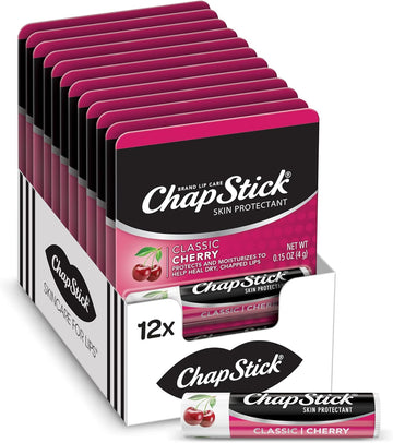 Chapstick Classic Cherry Lip Balm Tube, Flavored Moisturizing Lip Balm For Chapped, Cracked Lips - 0.15 Oz (Pack Of 12)