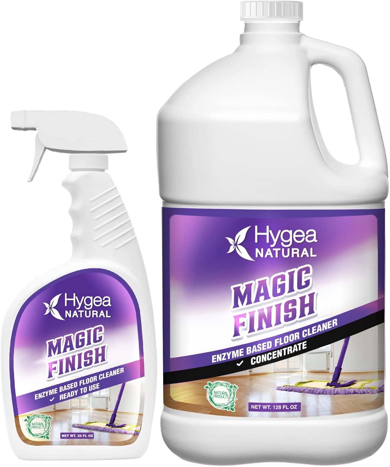 Magic Finish Enzyme-Based Industrial No Rinse Floor Cleaner Eats Away Grease Buildup In Tile And Grout- Biodegradable Formula- (Ready To Use 24 +Concentrated Gallon)