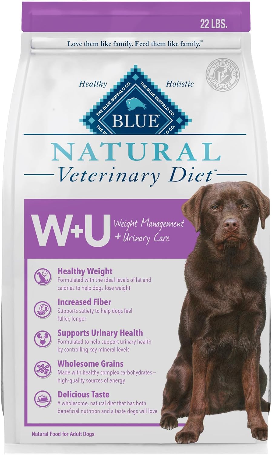 Blue Buffalo Natural Veterinary Diet W+U Weight Management + Urinary Care Dry Dog Food, Veterinarian Prescription Required, Chicken, 22-Lb. Bag