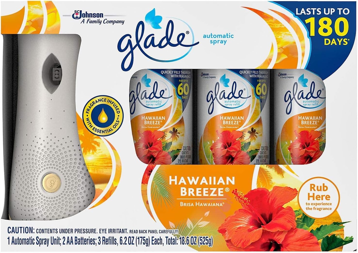 Glade Automatic Spray Air Freshener 1 Holder + 3 Refills - Hawaiian Breeze