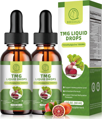 (2 Pack) Tmg (Trimethylglycine) Supplement Liquid Drops, 1000Mg High Absorption, Boosts Energy, Supports Methylation, Liver Wellness & Cognitive Function - Non-Gmo, Vegan, Blood Orange Flavor, 2 Fl.Oz