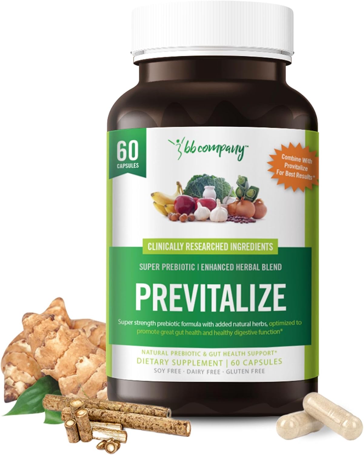 Bb Company Previtalize | Prebiotics For Women, Prebiotic Fiber For Gut Health, Digestive Health | Food For Good Probiotics | Complement To Probiotics & Provitalize | Packaging Vary | 60 Ct