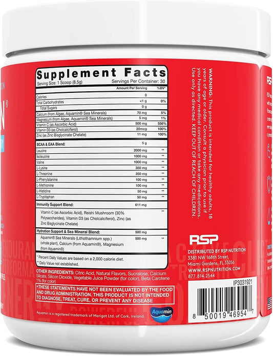 Rsp Aminolean Recovery - Post Workout Bcaas Amino Acids Supplement + Electrolytes, Bcaas And Eaas For Hydration Boost, Immunity Support - Muscle Recovery Drink, Vegan Aminos, Tropical Punch