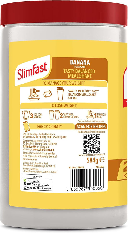 Slimfast Meal Replacement Shake For Weight Loss & Balanced Diet, High Protein, Vitamins, Minerals, White Chocolate & Raspberry Flavour, 16 Meals, 584 G, Packaging May Vary