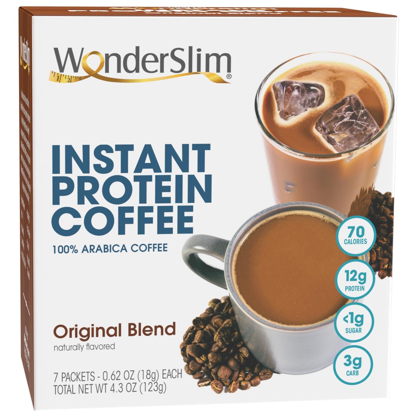 WonderSlim Protein Instant Coffee, 12g Protein, 70 calories, 3g Carbs, Gluten Free & Keto Friendly (7ct)
