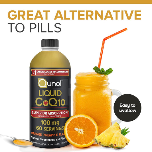 Qunol Liq CoQ10 100mg, Superior Absorption Natural Supplement Form of Coenzyme Q10, Antioxidant for Heart Health, Orange Pineapple avored, 60 Servings, 20. Bottle