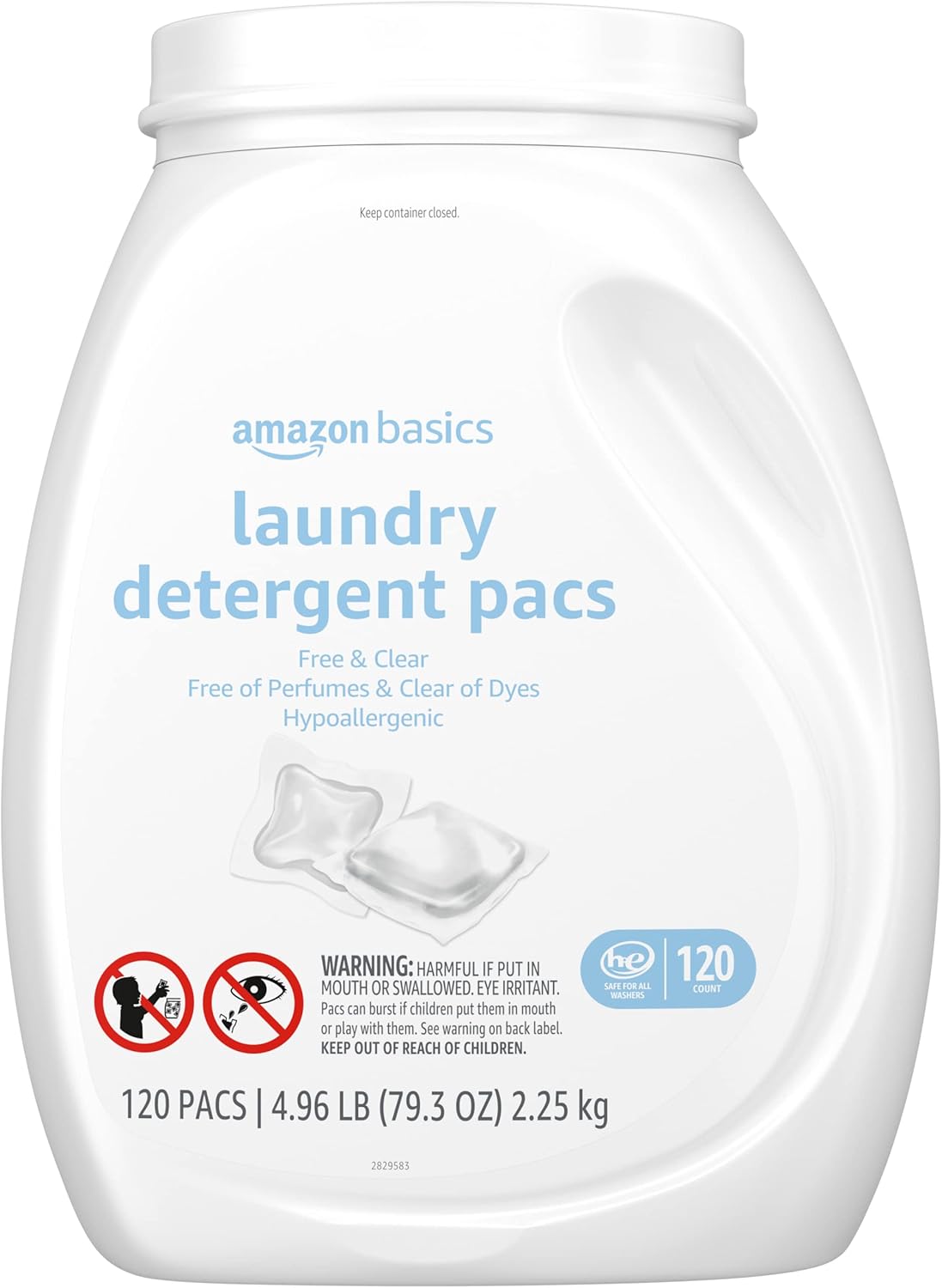 Amazon Basics Laundry Detergent Pacs, Hypoallergenic, Free & Clear, 120 Count (Previously Solimo)