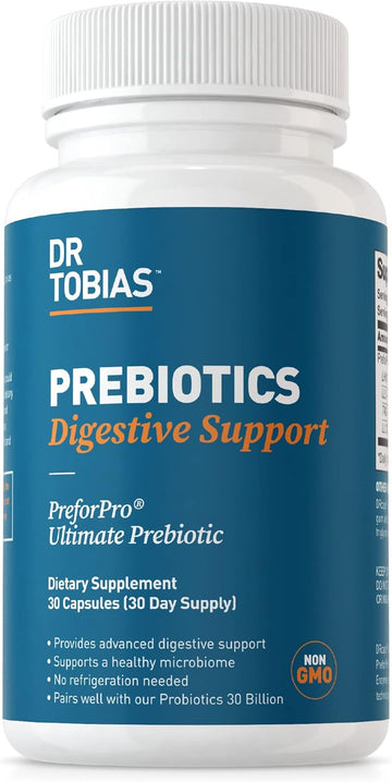 Dr. Tobias Prebiotics, Supports Digestion & Gut Health, Feed Good Probiotic Bacteria, Boost Gut Immune Function, Vegan & Non-Gmo Gut Health Supplements For Men And Women, 30 Capsules, 30 Servings
