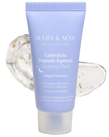 Mary&May Vegan Calendula Peptide Ageless Sleeping Mask - Overnight Hydration Face Gel Mask Korean Facial Mask - Soothing Acne, And Anti-Aging With Ceramide, Hyaluronic Acid, Cica, 1.01 Fl.Oz
