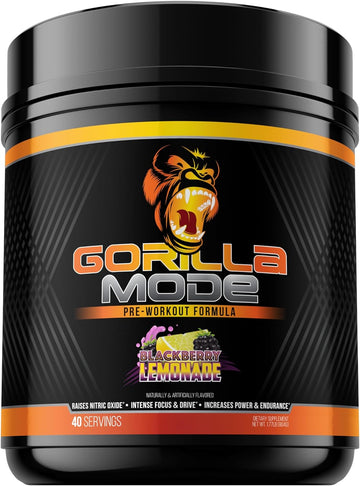 Gorilla Mode Pre Workout - Massive Pumps ú Laser Focus ú Energy ú Power - L-Citrulline, Creatine, L-Tyrosine, Betaine, Hydroprime?, Alpha-GPC, 400mg Caffeine, Huperzine A ? 800g (BlackBerry Lemonade)