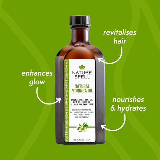 Nature Spell Moringa Oil For Hair & Skin 150Ml, Treat Dry Damaged Hair, Skincare Oil To Target Inflammation & Dark Spots, Made In The Uk