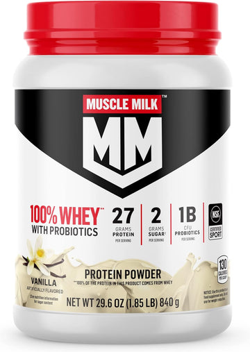 Muscle Milk 100% Whey With Probiotics Protein Powder, Vanilla, 1.85 Po