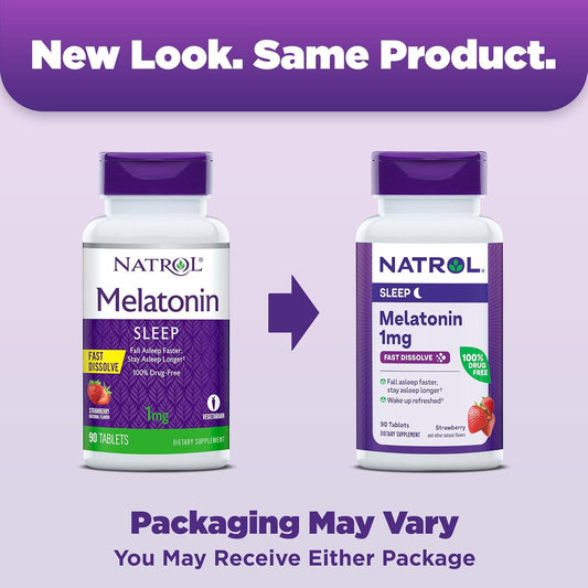 Natrol Melatonin 1Mg, Strawberry-Flavored Dietary Supplement For Restful Sleep, 90 Fast-Dissolve Tablets, 90 Day Supply