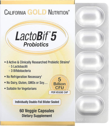 California Gold Nutrition Lactobif 5 Probiotics, 5 Billion Cfu, 60 Veggie Capsules