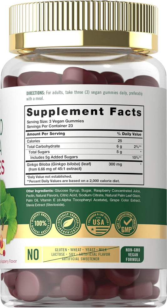 Carlyle Ginkgo Biloba 300Mg | 70 Gummies | 45:1 Leaf Extract | With Peach Raspberry Flavor | Vegan, Non-Gmo, Gluten Free Supplement